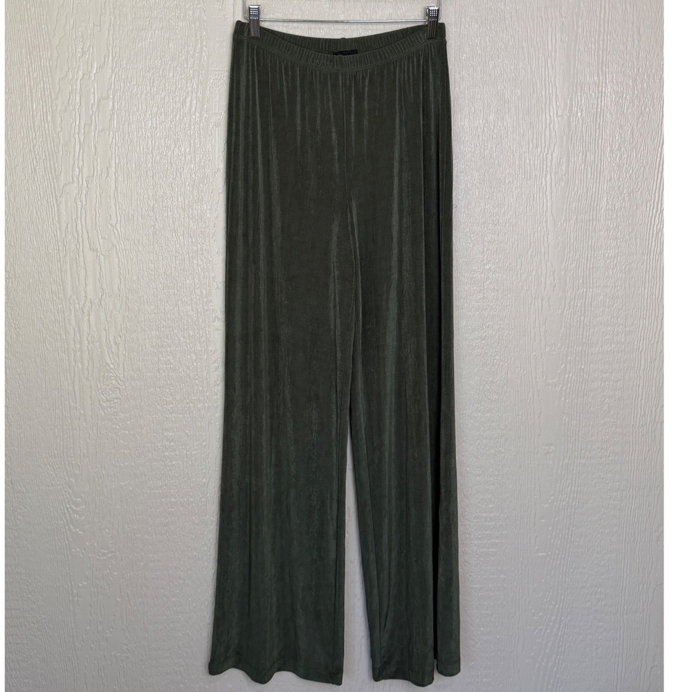 Citiknits Womens Slinky Knit Wide Leg Pants Olive Green Elastic Waist Small